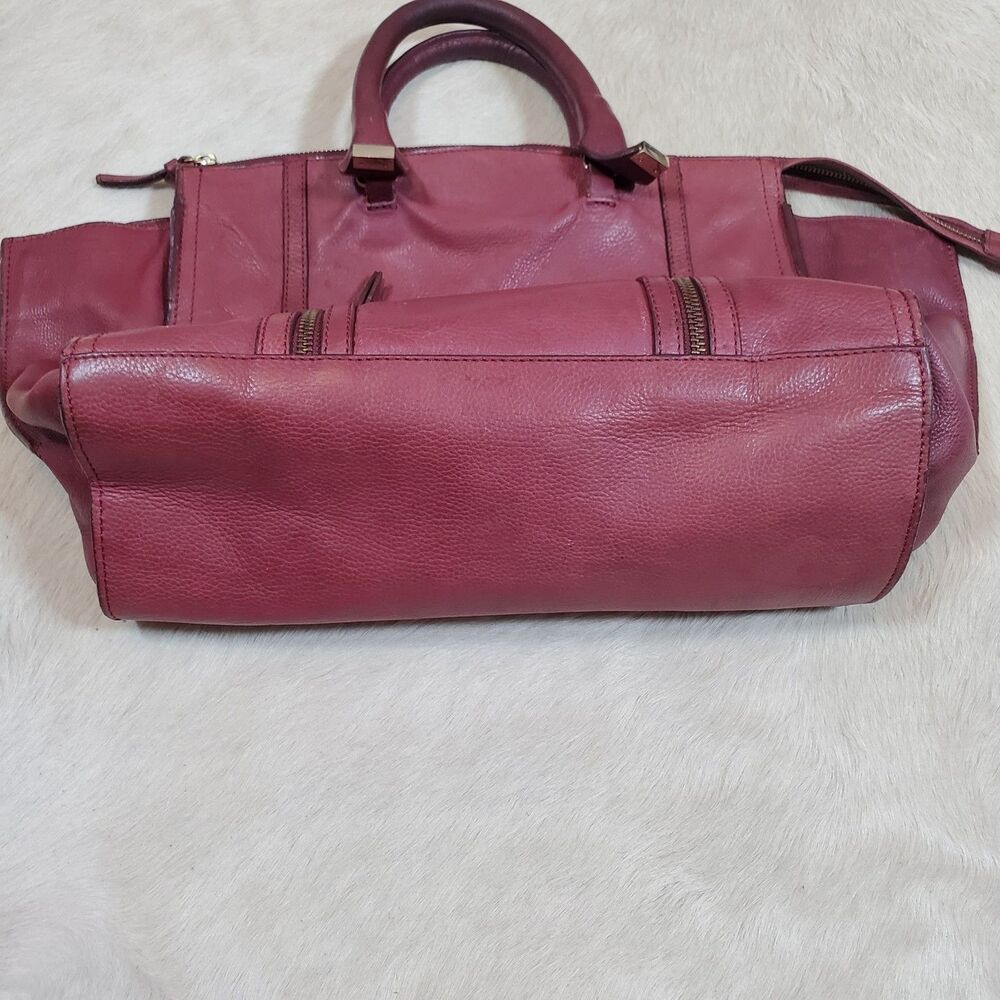 Zara Women's Large Genuine Leather Tote Bag Burgundy Gold Hardware Satchel - Picture 3 of 14